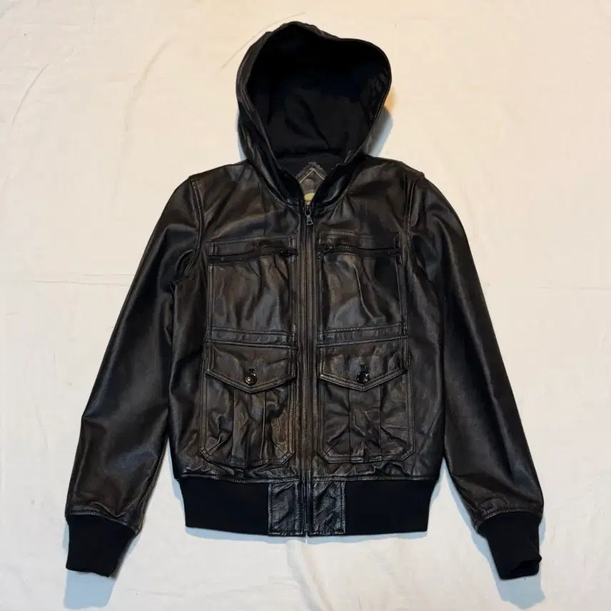 [BUNJANG] Hysteric Glamour Black Leather Hoodie Jacket / 히스테릭 글래머 후디 레더자켓 블랙