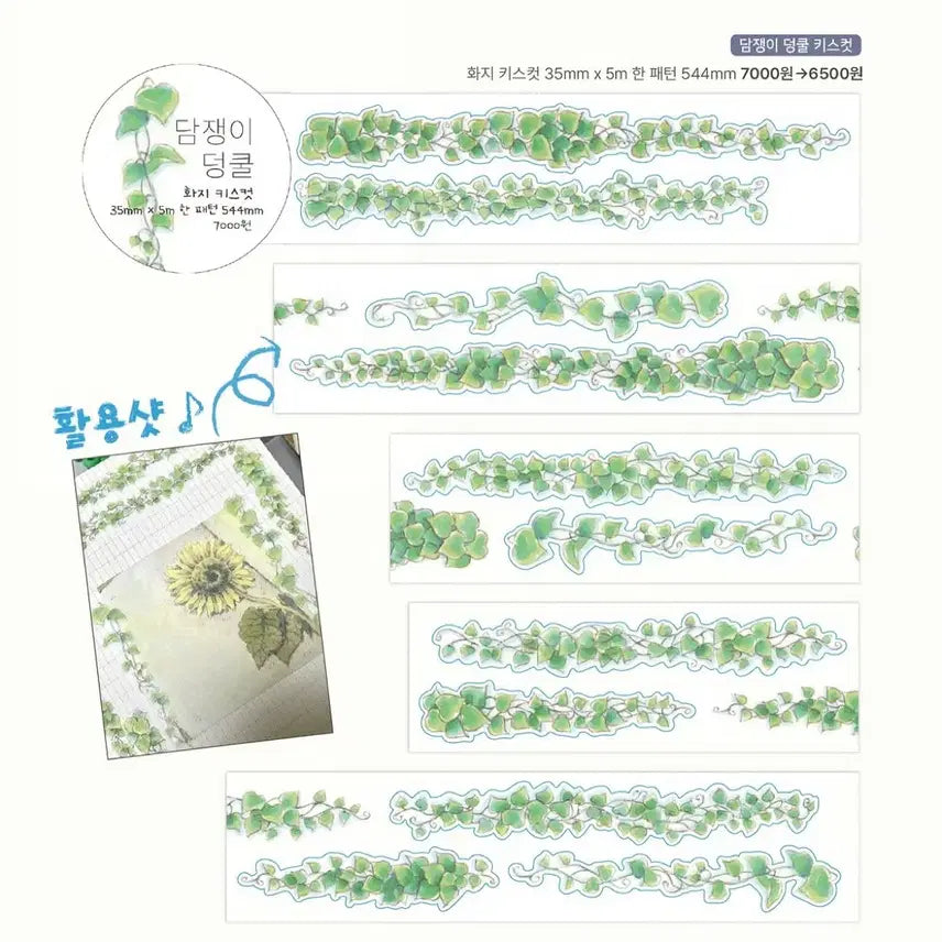 [BUNJANG] Gossudo Sun Friends Moru Ivy Kiss Cut Masking Tape - Portion / [문구] 꼬순도순프렌즈 모루 담쟁이 덩굴 키스컷 마테띵 소분