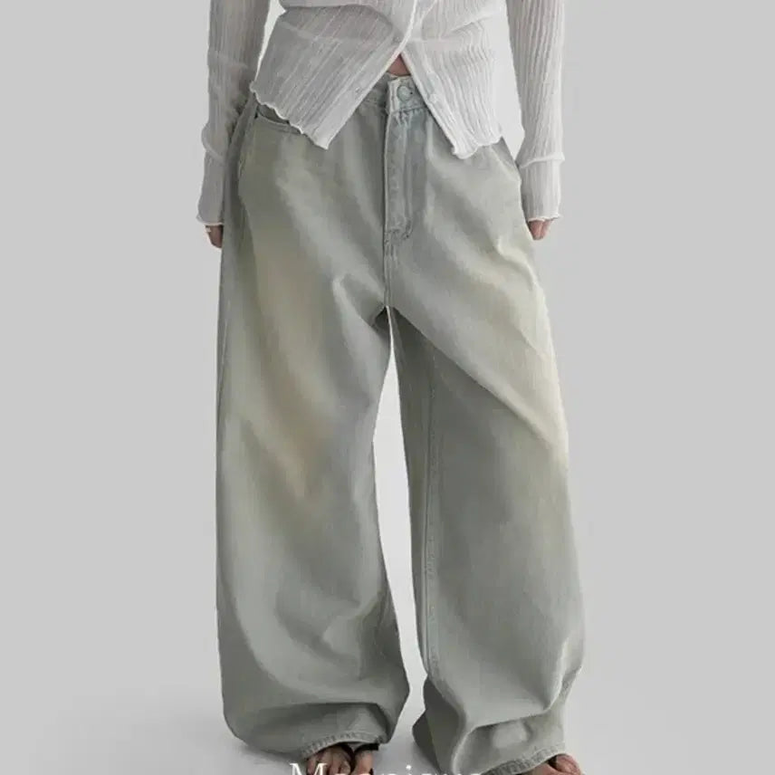 [BUNJANG] Manique Vintage Snap Button Wide Denim Pants Light Blue S / 매니크 빈티지 스냅버튼 와이드 데님팬츠 연청s