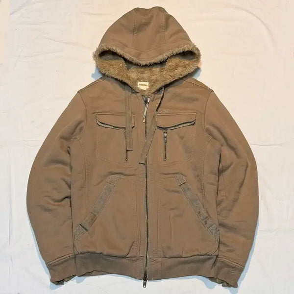 [BUNJANG] Diesel Per Lined Y2K Hooded Zip-Up Beige XL / 디젤 퍼 라이닝 y2k 후드집업 베이지