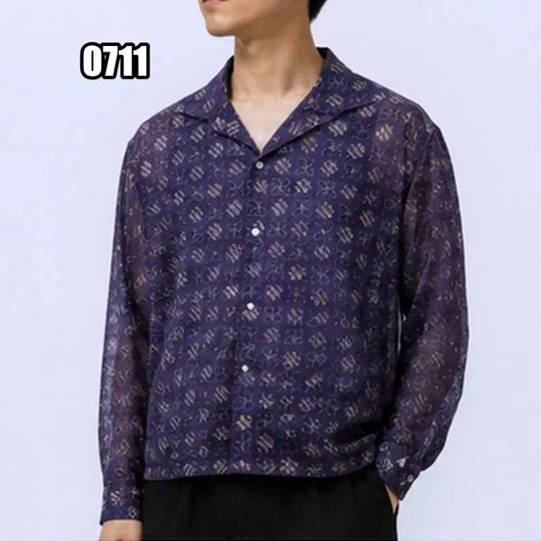 [BUNJANG] M United Arrows Geometric Print Open Collar Shirt / M 카모시타 유나이티드 애로우즈 지오메트릭 프린트 오픈 칼라 셔츠