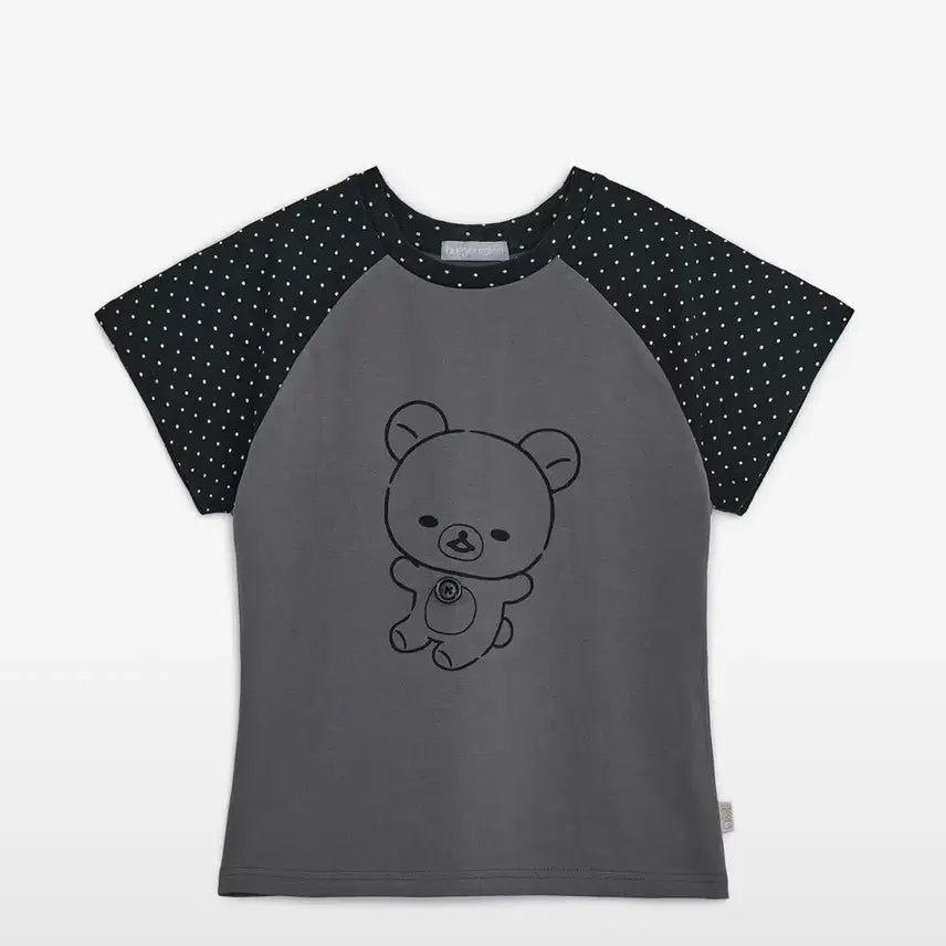 [BUNJANG] Hug Your Skin Korilakkuma Dot Raglan Tee (Charcoal) / 허그유어스킨 코리락쿠마 도트 레글런 티(차콜)