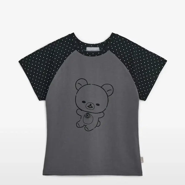[BUNJANG] Hug Your Skin Korilakkuma Dot Raglan Tee (Charcoal) / 허그유어스킨 코리락쿠마 도트 레글런 티(차콜)