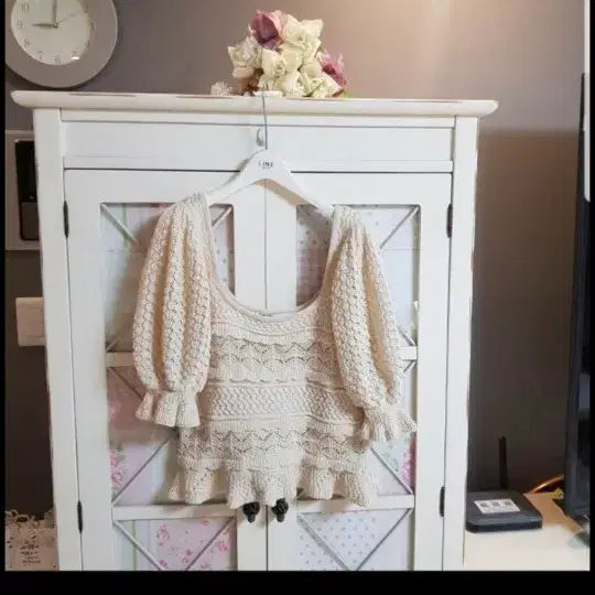 [BUNJANG] Zara Ivory Knit Sweater Puff Sleeve / 자라 아이보리 니트 스웨터 퍼프 소매/55-정66