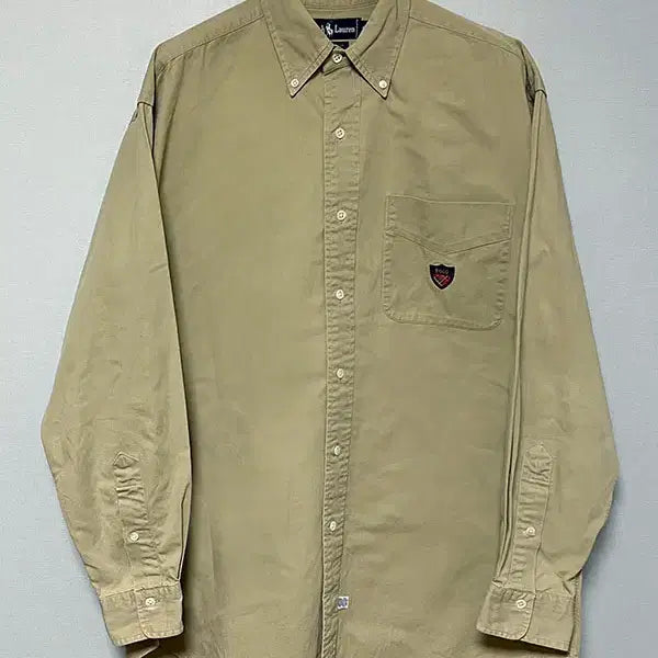 [BUNJANG] Polo Ralph Lauren 90s Crest Embroidered Shirt Beige L / POLO 90s 폴로 랄프로렌 크레스트 남자 자수셔츠 베이지 L 100