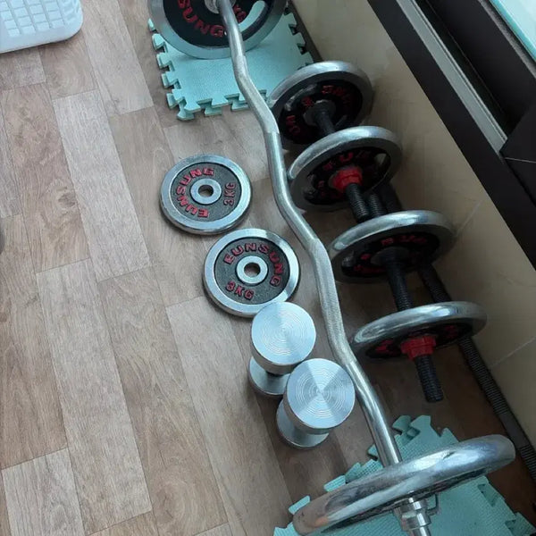 [BUNJANG] Weight Plates Set with EZ Bar and Dumbbells / 중량 원판 세트 이지바 덤벨 포함