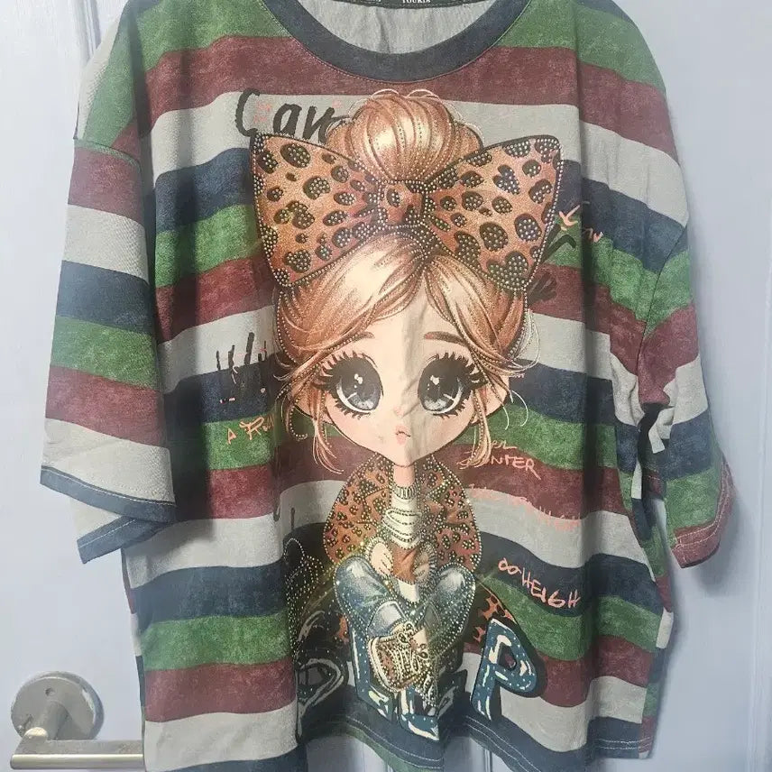 [BUNJANG] Youkia Striped Graphic T-Shirt / Youkia 스트라이프 그래픽 티셔츠