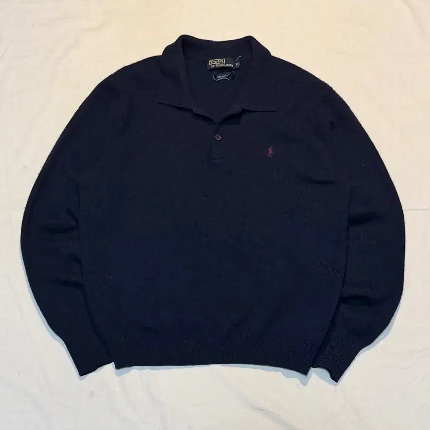 [BUNJANG] Polo Ralph Lauren 00s Lambswool Collar Button Knit Navy XL / 00s 폴로 랄프로렌 램스울 카라 버튼 니트 네이비