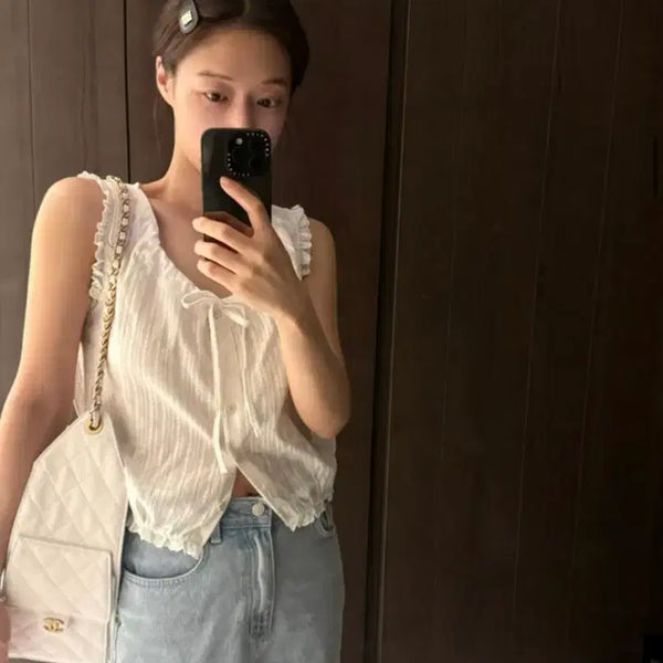 [BUNJANG] Chunitori Milk Maid White Sleeveless Blouse / 츄니토리 밀크메이드 탑 화이트 나시 블라우스 새상품