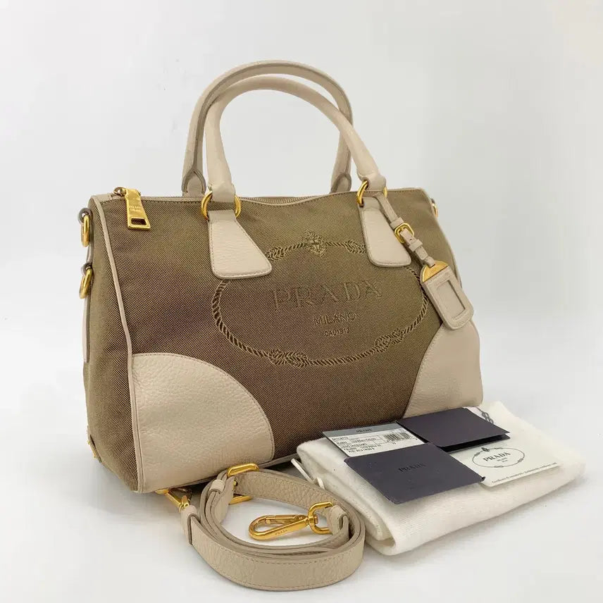 [BUNJANG] Prada Jacquard Side Logo Tote Bag / Shoulder Bag / 프라다 자카드 사이드로고 토트백 겸 숄더백