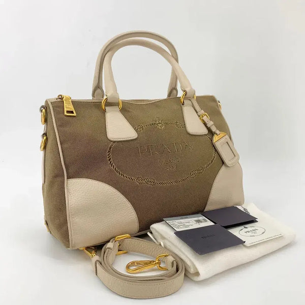 [BUNJANG] Prada Jacquard Side Logo Tote Bag / Shoulder Bag / 프라다 자카드 사이드로고 토트백 겸 숄더백