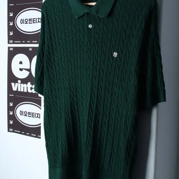 [BUNJANG] Mergo Short-Sleeve Collar Knit T-Shirt Cable Green (XL-2XL) / (XL-2XL) 메르고 반팔 카라 티셔츠 니트 케이블 그린-H35307