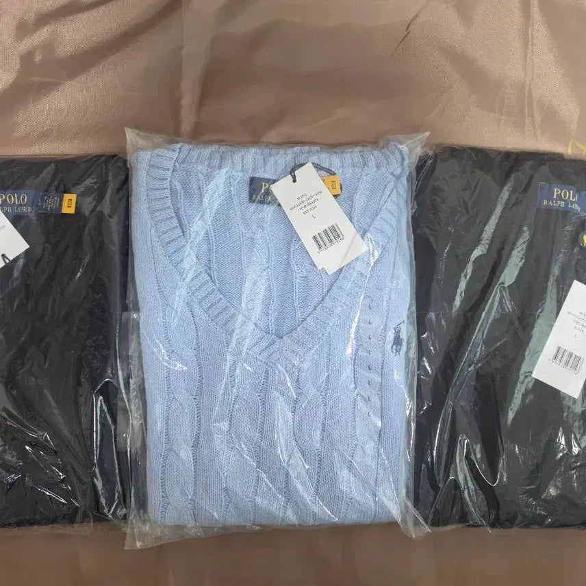 [BUNJANG] Polo Ralph Lauren Cable Knit Vest / [새상품] 폴로 랄프로렌 꽈배기 조끼 니트 블랙/소라색/네이비/그레이