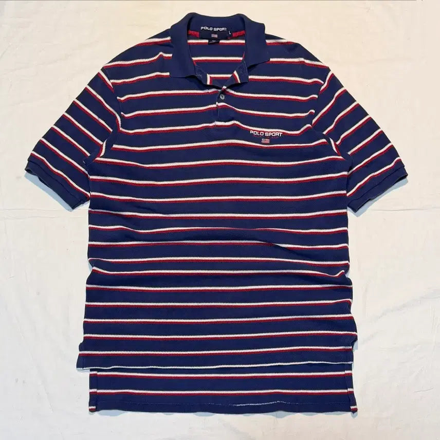 [BUNJANG] Polo Sport 90s Striped Collar T-Shirt Blue / 90s 폴로 스포츠 스트라이프 카라티 블루