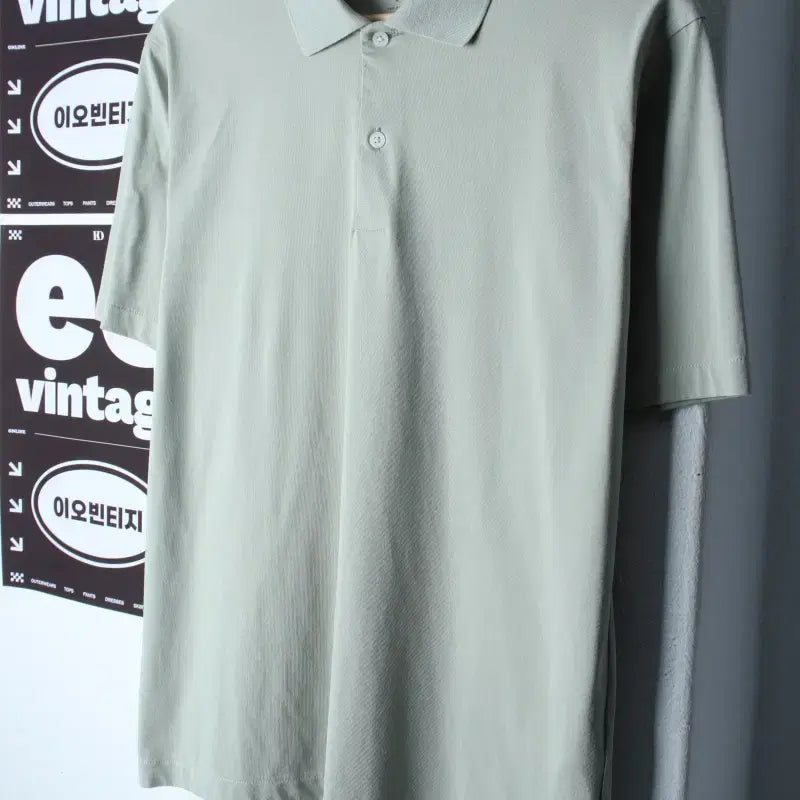 [BUNJANG] Uniqlo AIRism Short-Sleeve Collar T-Shirt (M-L) Light Green / (M-L) 유니클로 반팔 카라 티셔츠 에어리즘 연그린 무지-H35311