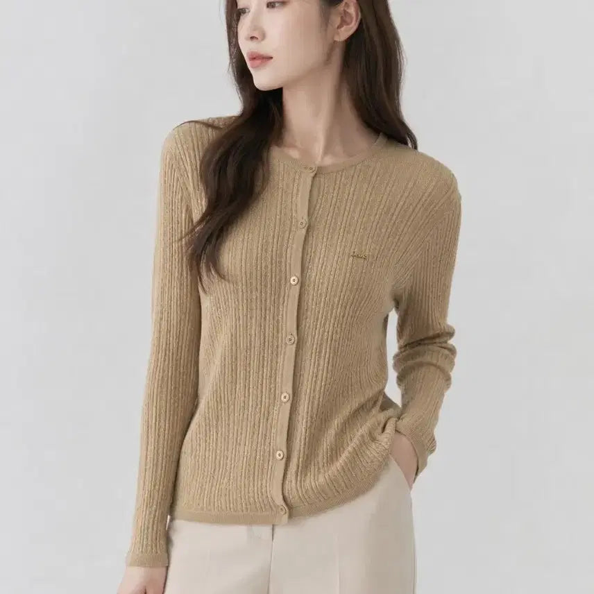 [BUNJANG] DAKS Beige Women's Ribbed Cardigan L / DAKS 닥스 베이지 여성골지 가디건 L