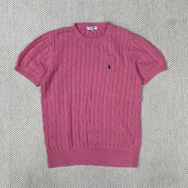 [BUNJANG] US Polo Ralph Lauren Pink Cable Knit Short Sleeve Top / US 폴로 랄프로렌 핑크 케이블 반팔 니트
