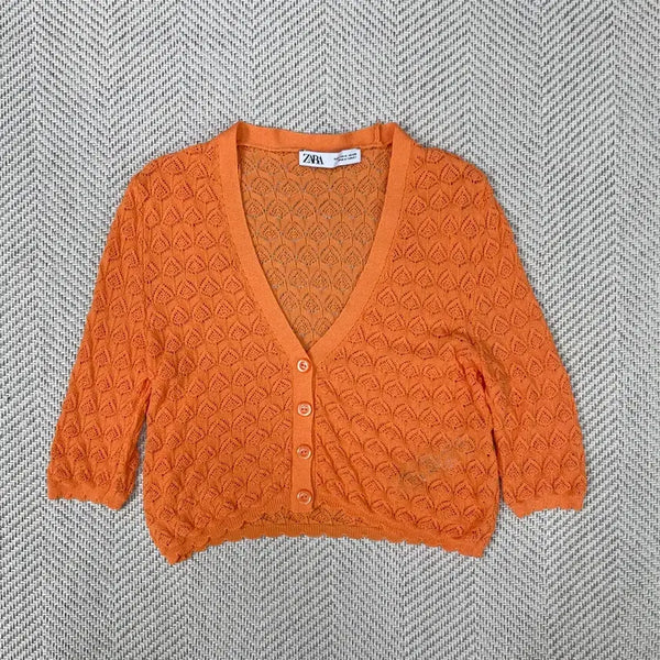 [BUNJANG] Zara Orange Pattern Cardigan / 자라 오렌지색 패턴 가디건