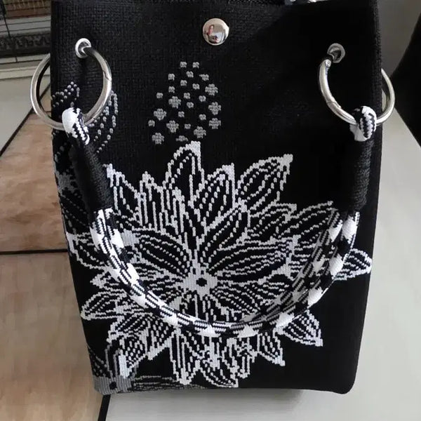 [BUNJANG] Black Flower Pattern Tote Bag / 검정 플라워 패턴 토트백