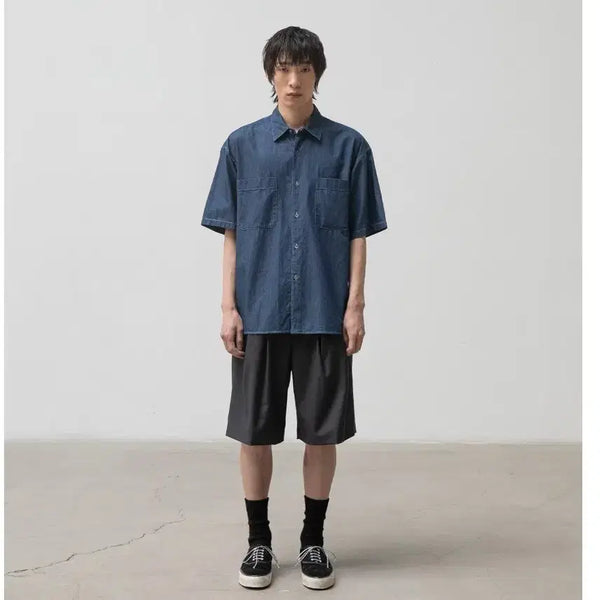 [BUNJANG] Another Office Lighter Denim Short Sleeve Shirt Size 2 / 어나더오피스 라이터 데님 반팔셔츠 2사이즈