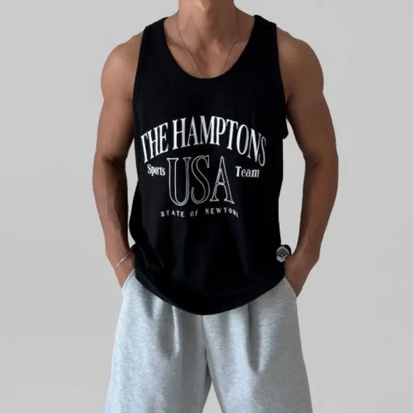 [BUNJANG] Hampton Printing Sleeveless Tank Top / (새제품) 햄프톤 프린팅 헬스 나시