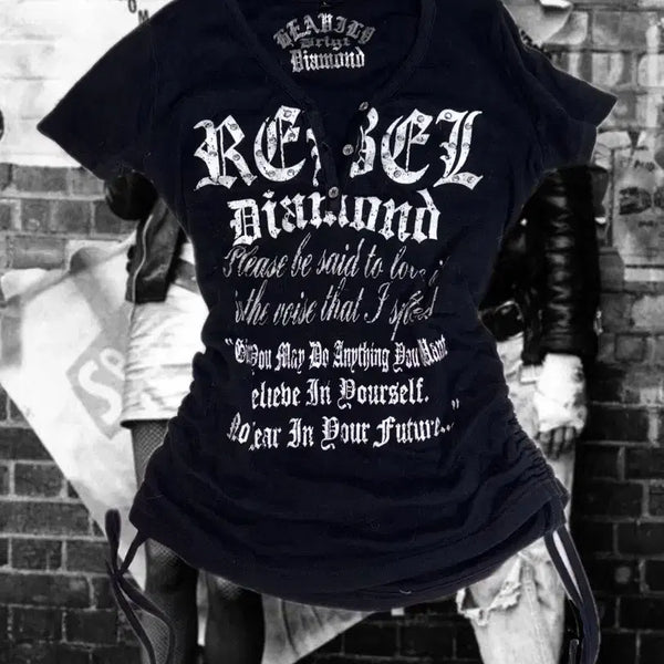 [BUNJANG] Japanese Vintage Punk-Mood Nana Style Lettering Glitter T-Shirt / 일본빈티지 펑크무드 나나 공겜여주 큐빈티지샵오공이와이즈걸 레터링 글리터 티셔츠