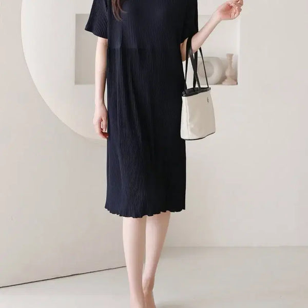[BUNJANG] Pleated Half-Sleeve Midi Dress / 새상품) 플리츠 원피스