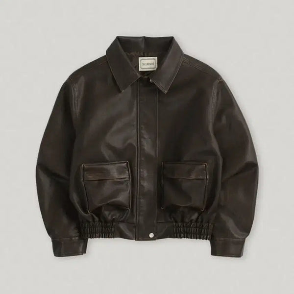 [BUNJANG] Smoothmood Brown Carpenter Leather Jacket / 스무스무드 브라운 카펜더 레더자켓 (태연착용)