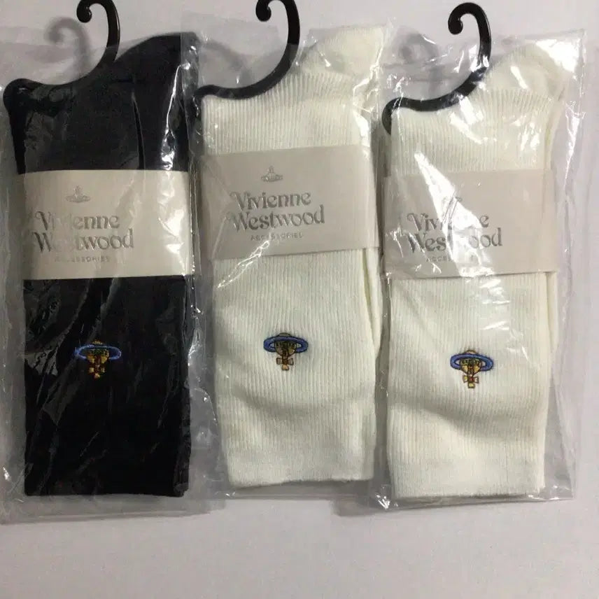 [BUNJANG] Vivienne Westwood Socks 3-Pair Set (White/Black) / 비비안웨스트우드 양말 화이트/블랙 3켤레 세트