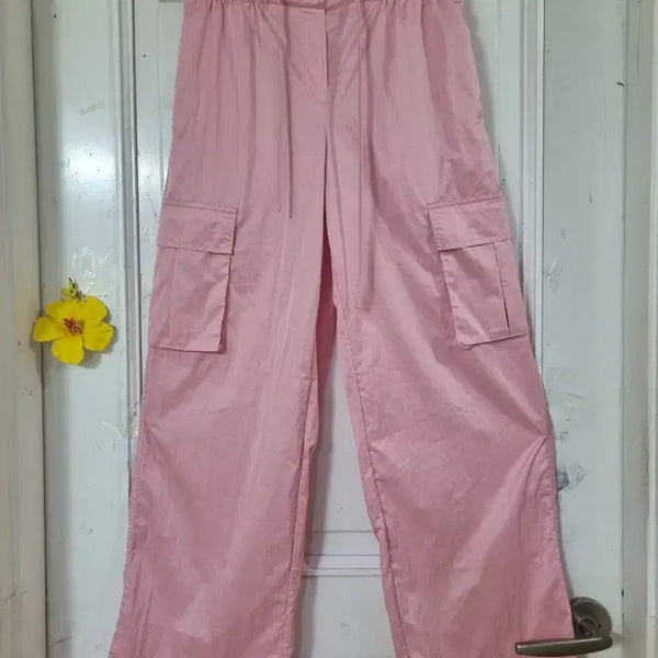 [BUNJANG] Women's Loose Fit Cargo Jogger Pants / 봄 여름 고급스러운 디자인이쁜 바스락 밴딩 조거통바지