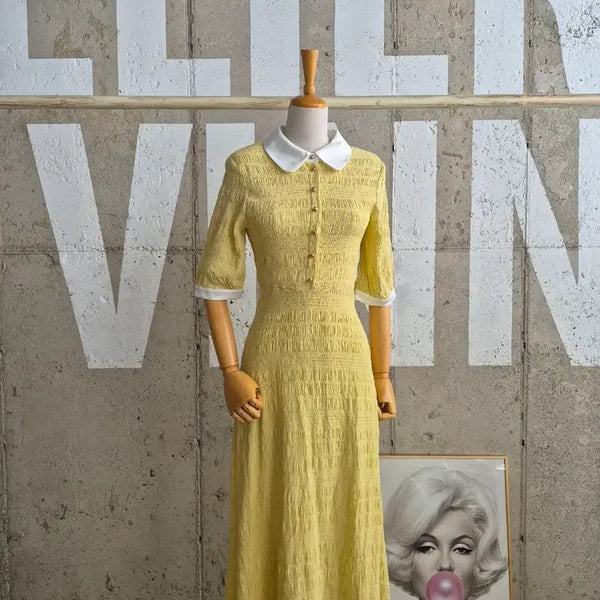 [BUNJANG] Imvely Collar Long Dress Yellow / 새상품)임블리 카라 롱원피스
