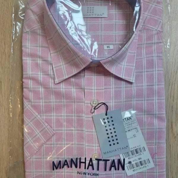 [BUNJANG] Manhattan Check Pattern Short-Sleeve Shirt Size 95 (Unused, Unsealed) / 미사용 미개봉 맨하탄 체크무늬 와이셔츠 95사이즈