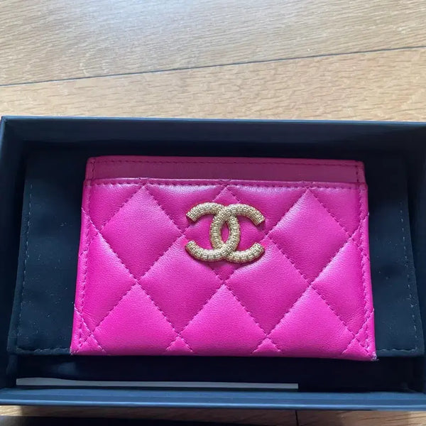 [BUNJANG] Chanel Card Holder Hot Pink Lambskin / 샤넬 카드지갑 슬롯 핫핑크