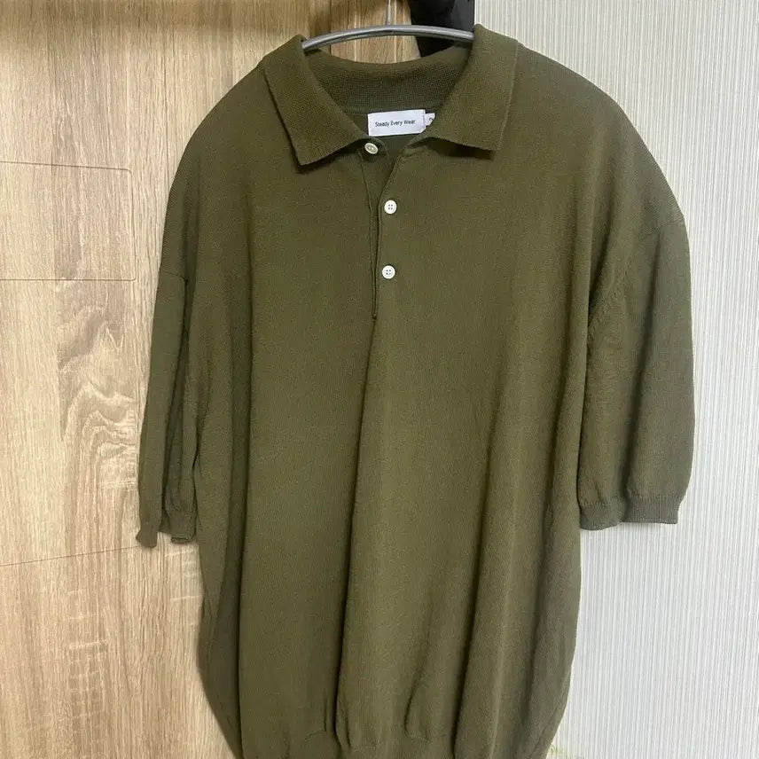 [BUNJANG] Steady Everywear 3-Button Collar Knit Olive / [2]스테디에브리웨어 3버튼 칼라 니트 올리브