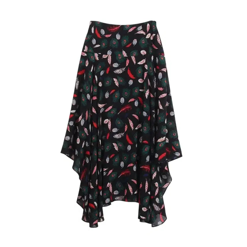 [BUNJANG] Jessi New York Feather Pattern Unbalanced Skirt (Women's Size 66) / 여성66/ 제시뉴욕 깃털패턴 언밸런스 스커트