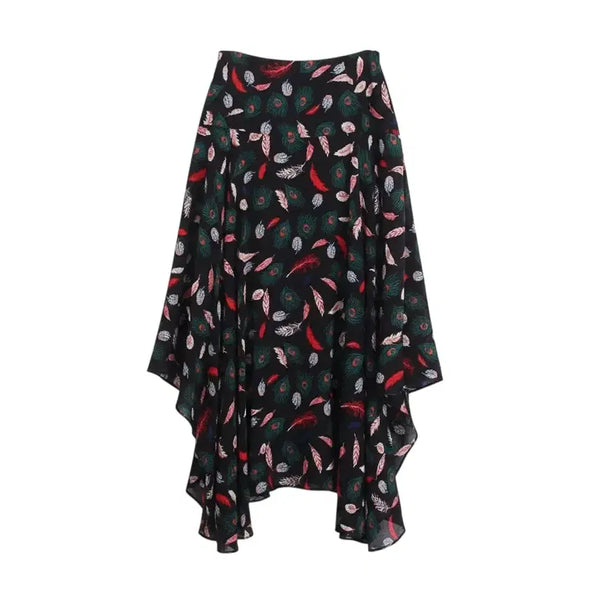 [BUNJANG] Jessi New York Feather Pattern Unbalanced Skirt (Women's Size 66) / 여성66/ 제시뉴욕 깃털패턴 언밸런스 스커트
