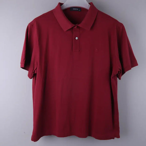 [BUNJANG] Hazzys Puppy Embroidery Cotton Short Sleeve Polo T-Shirt Burgundy / 헤지스 퍼피자수 면 반팔카라티셔츠 버건디 (110)
