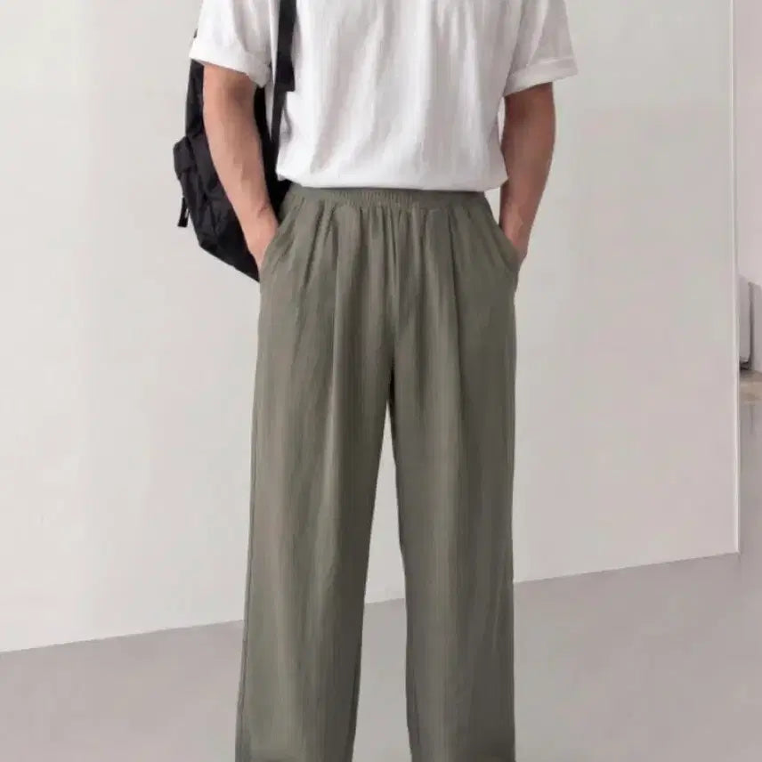 [BUNJANG] Linen Wide Pants (Black/Khaki) - 2XL Bundle Set / 린넨 와이드 팬츠 블랙/카키 2XL(34-36)사이즈 두개 일괄 판매합니다.[새상품]