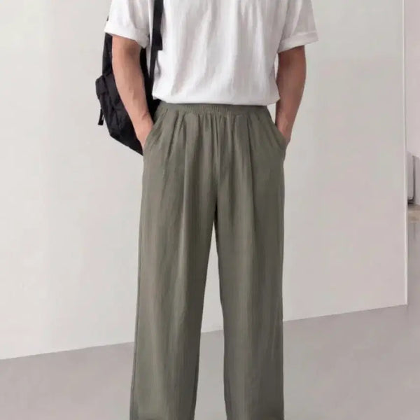 [BUNJANG] Linen Wide Pants (Black/Khaki) - 2XL Bundle Set / 린넨 와이드 팬츠 블랙/카키 2XL(34-36)사이즈 두개 일괄 판매합니다.[새상품]