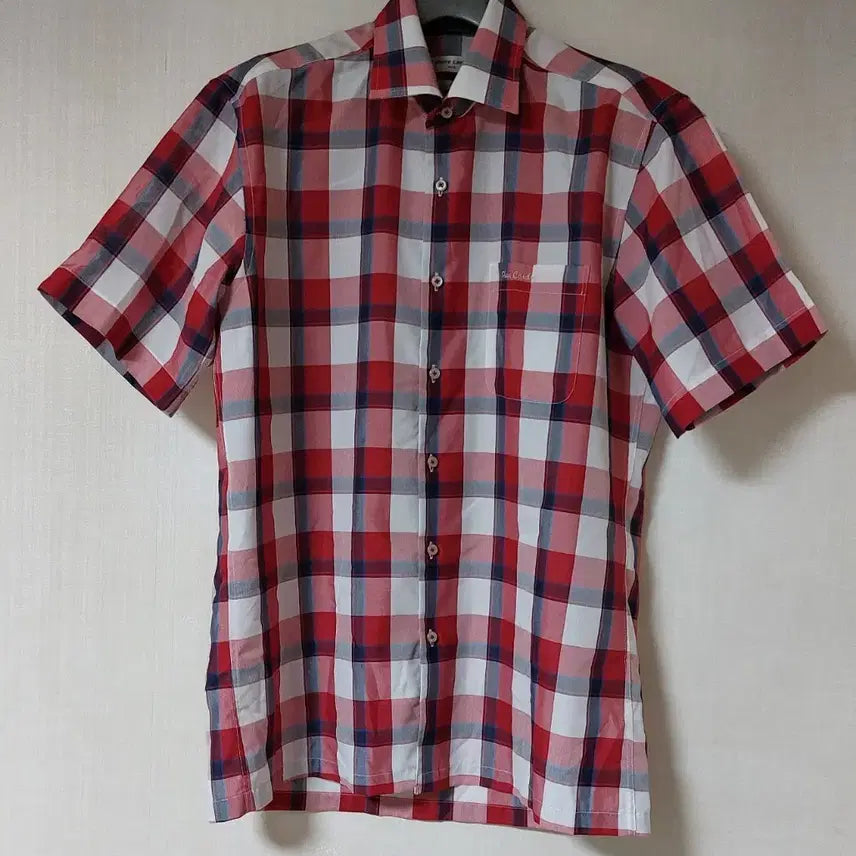 [BUNJANG] Pierre Cardin Men's Checkered Short Sleeve Shirt (Size 100) / 피에르가르뎅 모 반팔 체크 셔츠 100 남성용