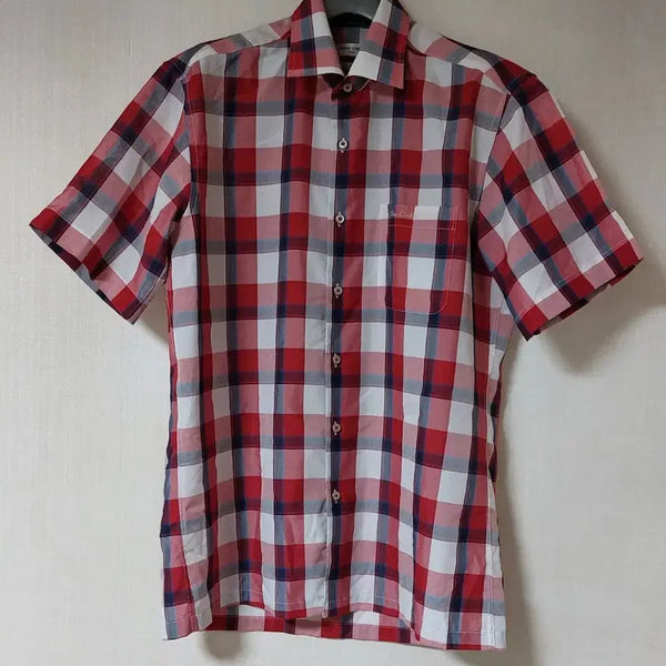 [BUNJANG] Pierre Cardin Men's Checkered Short Sleeve Shirt (Size 100) / 피에르가르뎅 모 반팔 체크 셔츠 100 남성용