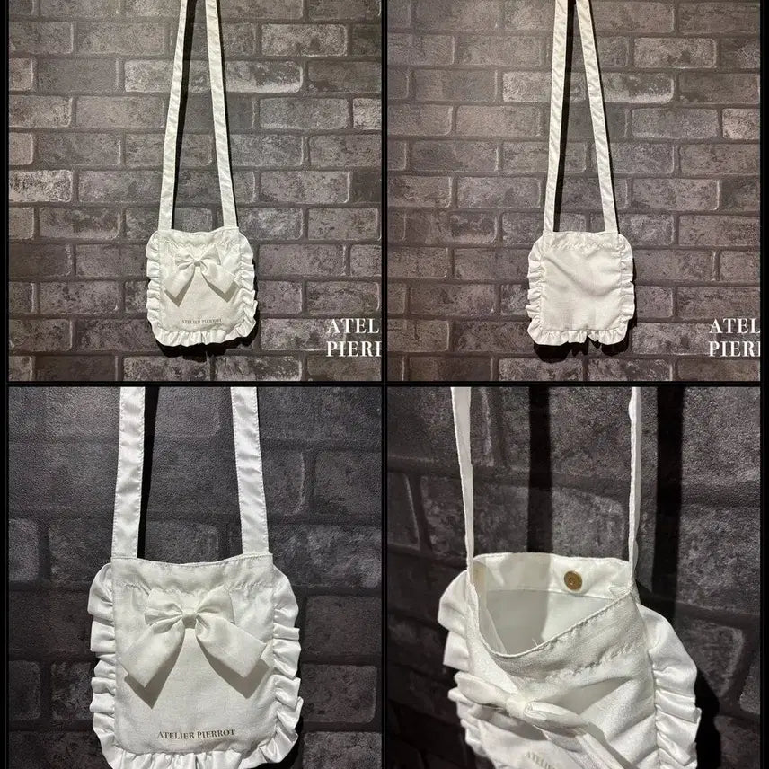 [BUNJANG] Atelier Pierrot Mini Ribbon Frill Tote Bag Crossbody White / 아틀리에 피에로 미니 리본 프릴 토트백 크로스백 화이트 로리타 가방