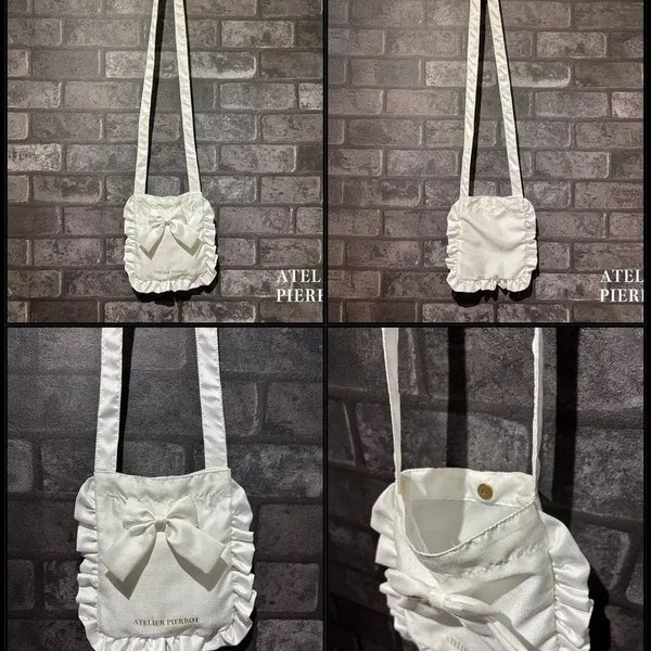 [BUNJANG] Atelier Pierrot Mini Ribbon Frill Tote Bag Crossbody White / 아틀리에 피에로 미니 리본 프릴 토트백 크로스백 화이트 로리타 가방