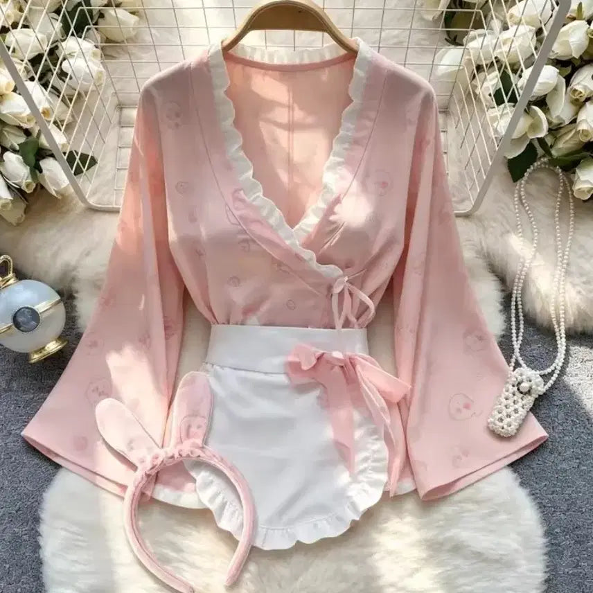 [BUNJANG] Pink Kimono Set with Rabbit Headband / 핑크색 키모노 세트 토끼 머리띠 포함