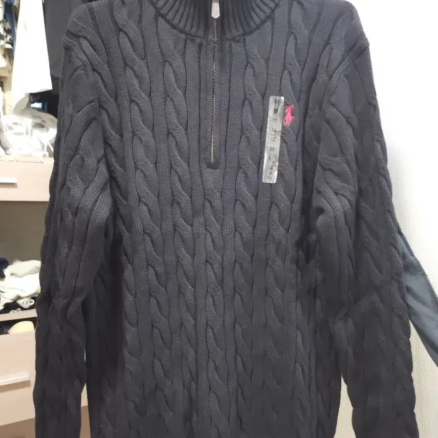 [BUNJANG] Polo Ralph Lauren Black Cable Knit Half-Zip Sweater (M) / 폴로 랄프로렌 네이비 케이블 니트