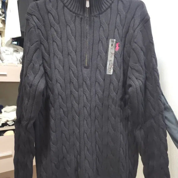 [BUNJANG] Polo Ralph Lauren Black Cable Knit Half-Zip Sweater (M) / 폴로 랄프로렌 네이비 케이블 니트