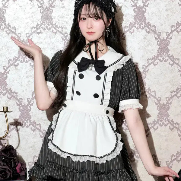 [BUNJANG] NOEMIE Gothic Maid-Style Short Sleeve Setup / 노에미 NOEMIE 고딕 메이드 라이크 반팔 셋업
