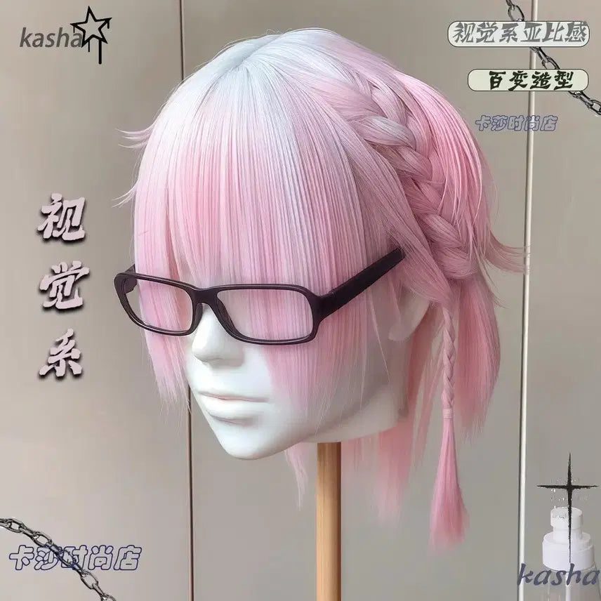 [BUNJANG] Men's Short Wig White Pink Gradient Avi Style Cosplay Wig / 흰색 핑크 그라데이션 남성 숏 가발 아비 스타일 코스프레 가발