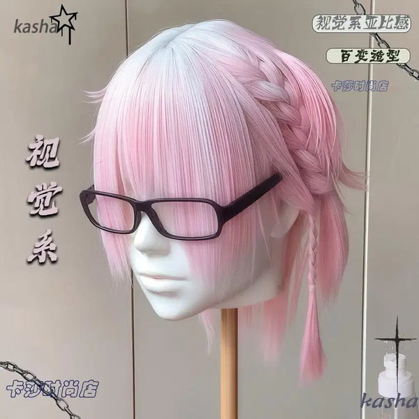 [BUNJANG] Men's Short Wig White Pink Gradient Avi Style Cosplay Wig / 흰색 핑크 그라데이션 남성 숏 가발 아비 스타일 코스프레 가발