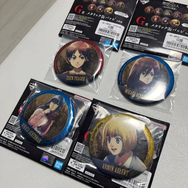 [BUNJANG] Attack on Titan G-Prize Can Badge 4-Set Bundle / 진격의거인 G상 캔뱃지 4종세트 일괄